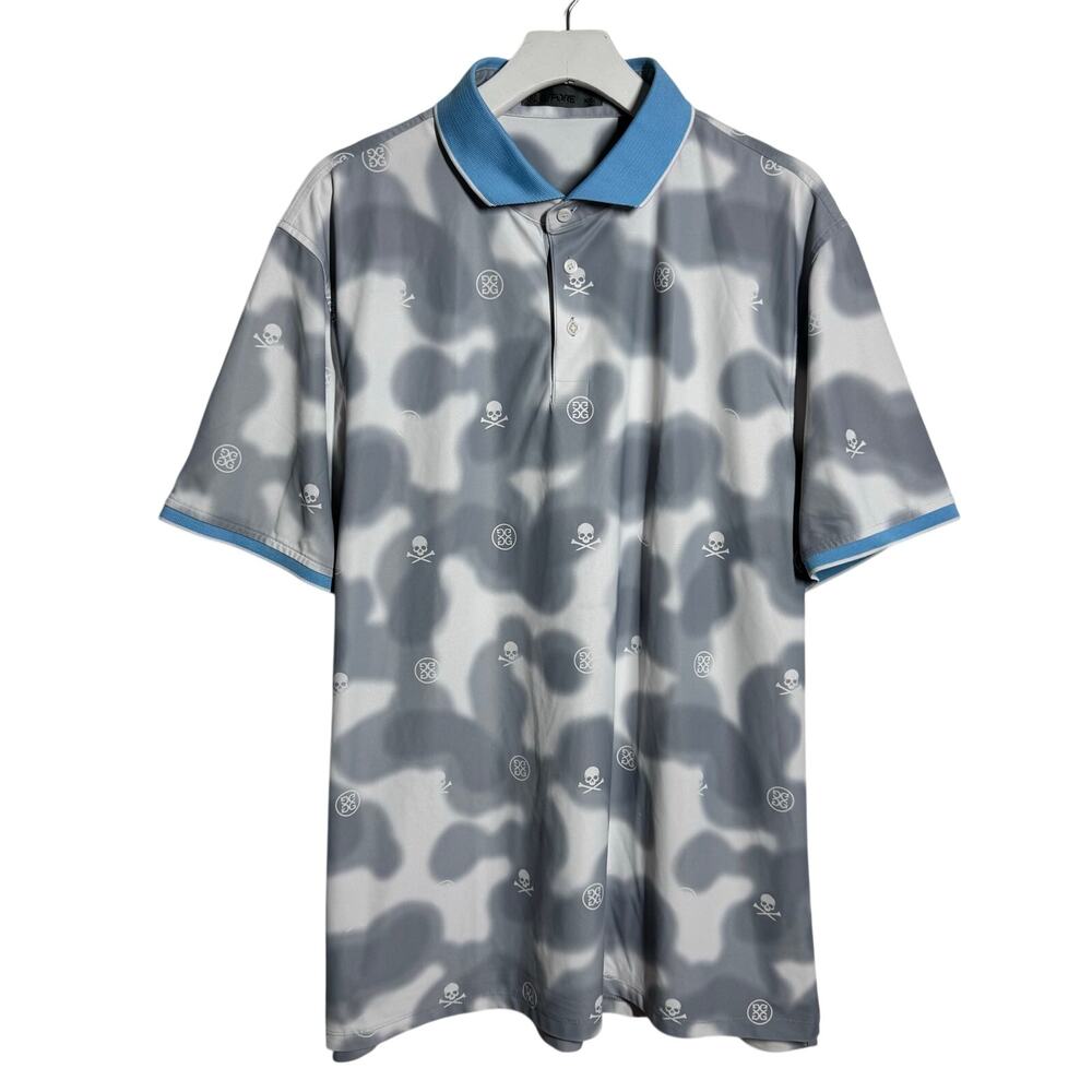 G/FORE Blur Icon Camo‎ Tech Pique Polo Golf Shirt Men XXL Gray Blue Performance